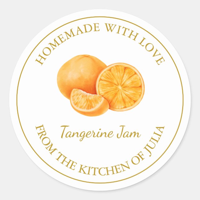 Gold Homemade Tangerine Jam Label | White (Front)