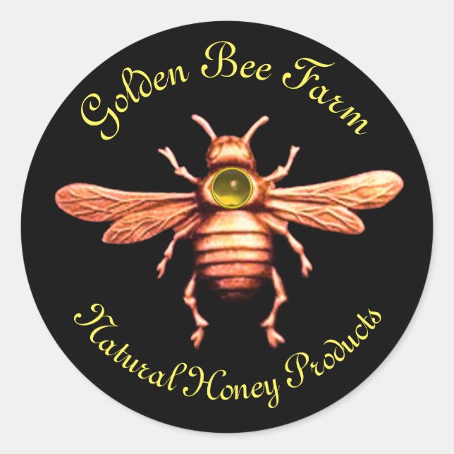 GOLD HONEY BEE / BEEKEEPER BEEKEEPING CLASSIC ROUND STICKER (Front)