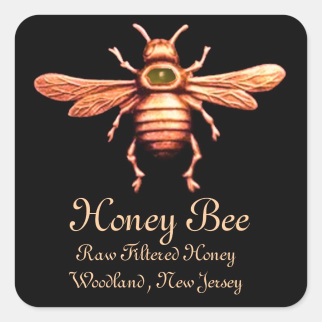 GOLD HONEY BEE / BEEKEEPER BEEKEEPING SQUARE STICKER (Front)