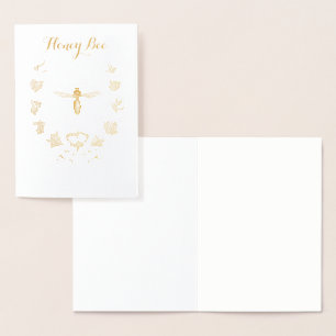 GOLD HONEY BEE  WITH FLORAL CROWN FOIL CARD