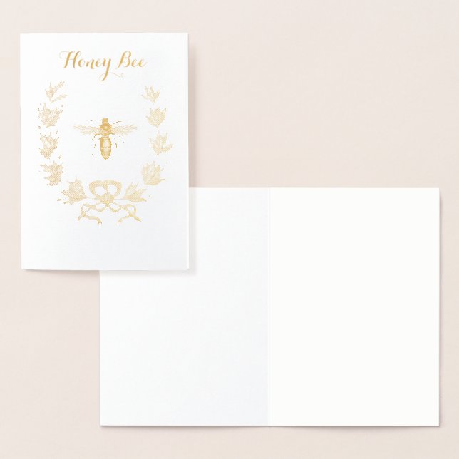 GOLD HONEY BEE  WITH FLORAL CROWN FOIL CARD (Display)