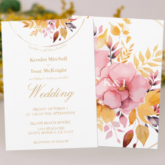 Gold Honey Yellow Watercolor Floral Wedding Invitation