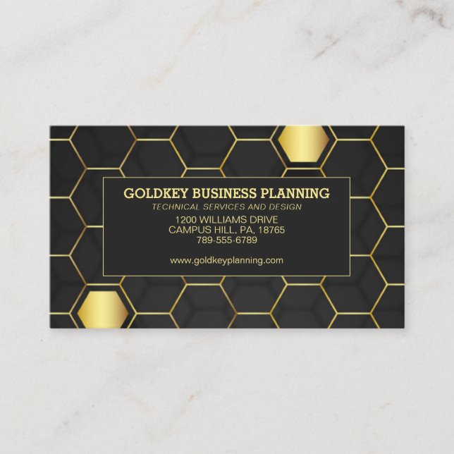 Gold Honeycomb Black Shadow Business Card (Front)