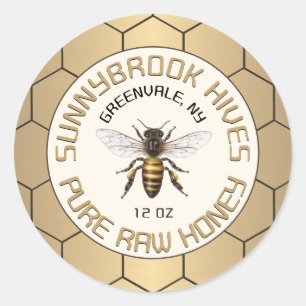 Gold Honeycomb Border and Bee Apiary Product Label