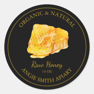 Gold Honeycomb Raw Honey Label   Black