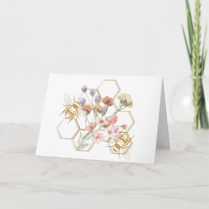 Gold Honeycomb & Watercolor Wildflowers – Elegant  Thank You Card