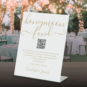 Gold Honeymoon Fund QR Code Pedestal Sign