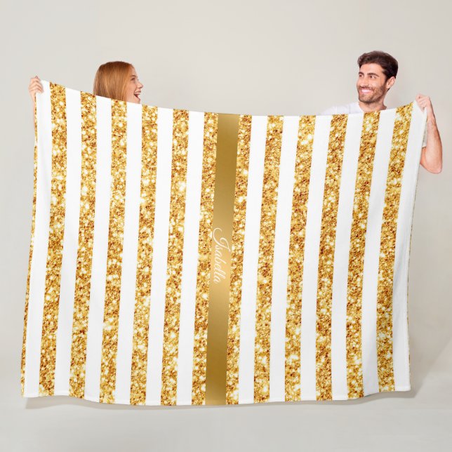 Gold Horizontal Glitter Boho Popular Collection Fleece Blanket (In Situ)