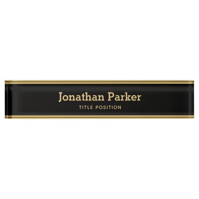 Gold Horizontal Stripes Desk Name Plate (Front)