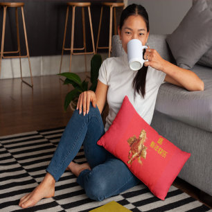 Gold Horse Chinese New Year 2026 Throw Pillow
