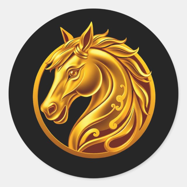 Gold Horse Classic Round Sticker (Front)