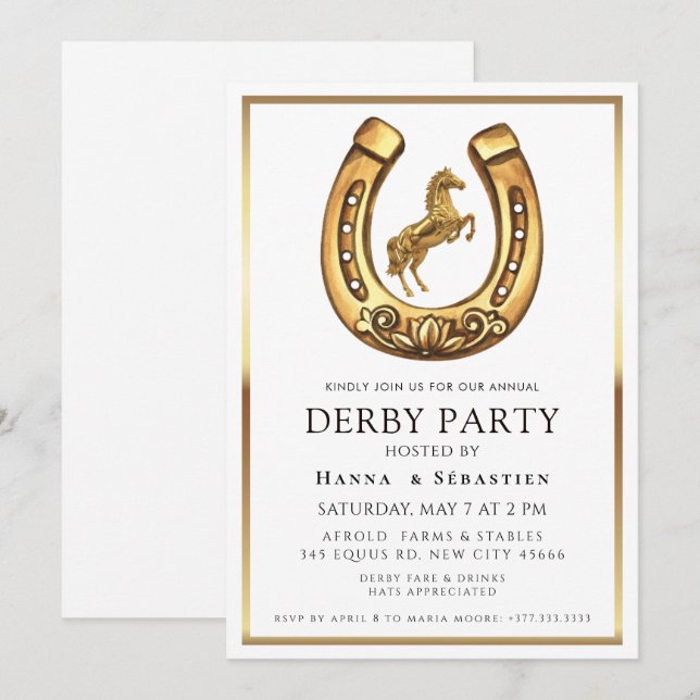 gold Horse Derby Party Equestrian  Invitation (Front/Back)