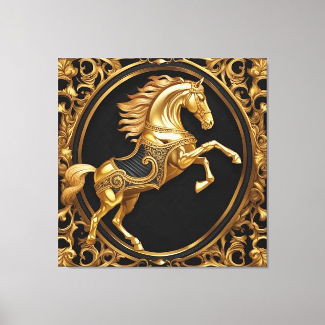Gold horse gold and black ornamental frame canvas print (Front)