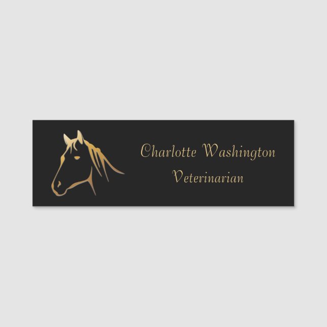 Gold Horse Head Veterinarian Name Tag (Front)