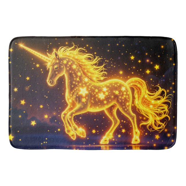 Gold horse horn fairy tale night space sky  bath mat (Front)