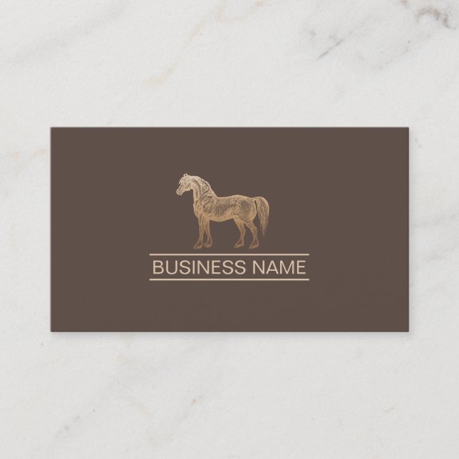 Gold Horse Logo Horseback Riding Brown Business Card (Front)