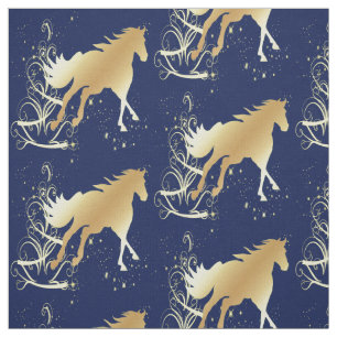 Gold Horse on Blue Holiday Fabric