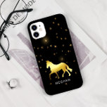 Gold Horse Stars Equestrian Personalised Monogram  Case-Mate iPhone Case<br><div class="desc">Metallic horse illustration in gold on a black background with matching stars coupled with an elegant script. Check our store for more items from this collection.</div>