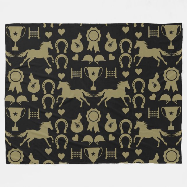 Gold Horseback Riding  Fleece Blanket (Front (Horizontal))
