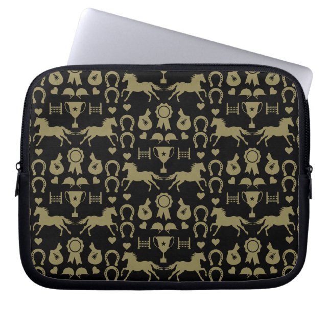 Gold Horseback Riding  Laptop Sleeve (Front)