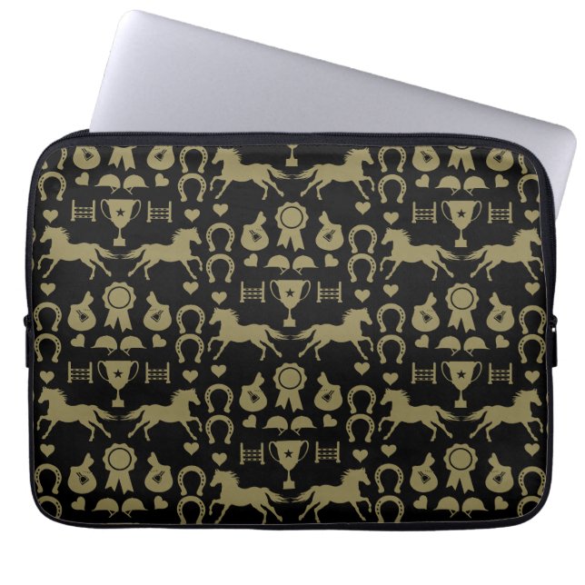 Gold Horseback Riding  Laptop Sleeve (Front)