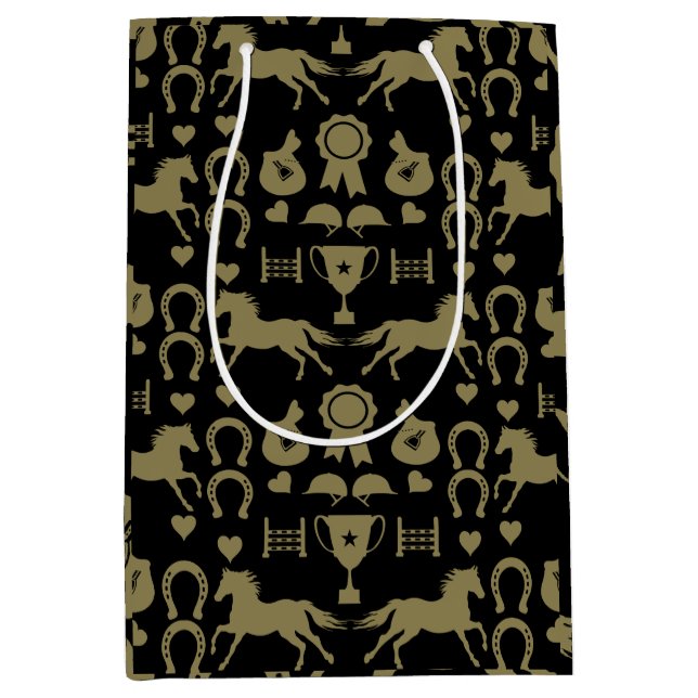Gold Horseback Riding  Medium Gift Bag (Front)