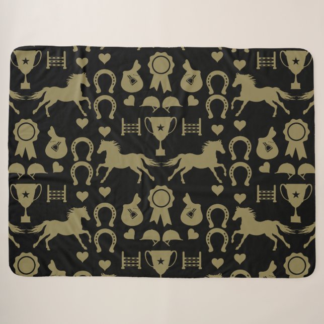 Gold Horseback Riding  Sherpa Blanket (Front (Horizontal))