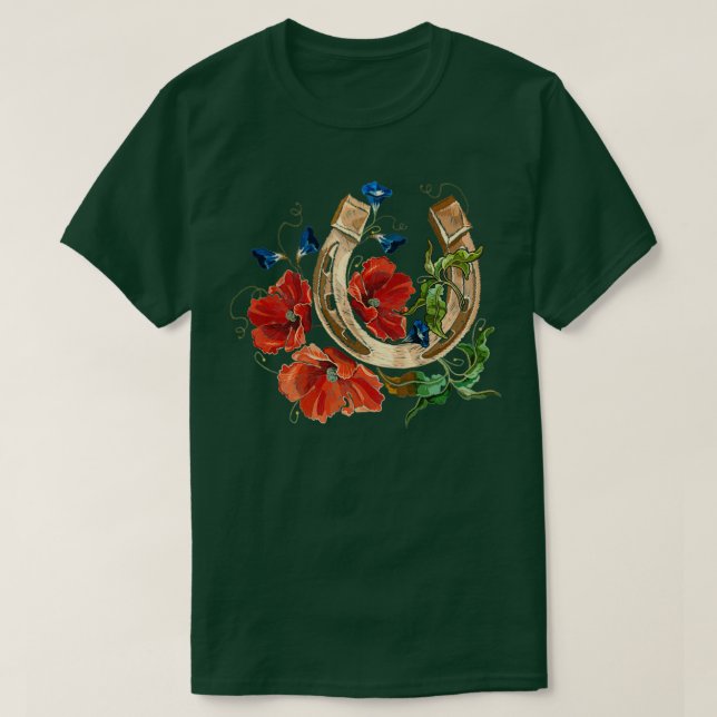 Gold horseshoe and red poppies 2 T-Shirt (Design Front)