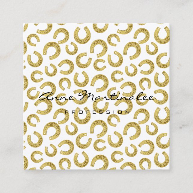 Gold Horseshoes Good Luck Professional Square Business Card (Front)