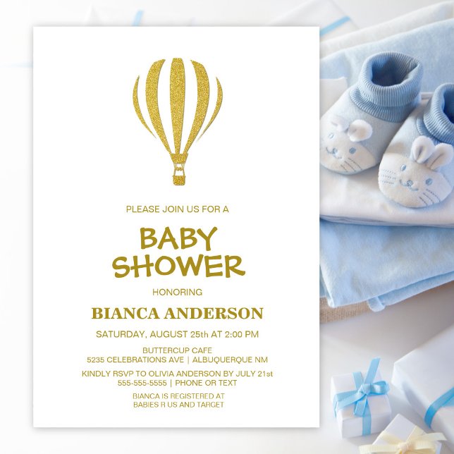 Gold Hot Air Balloon Baby Shower Invitation (Creator Uploaded)