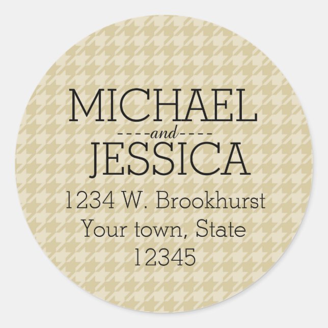Gold Houndstooth Personalised address Classic Round Sticker (Front)