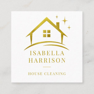 Gold House Cleaning Square Business Card