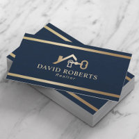 Gold House & Key Logo Real Estate Realtor Navy