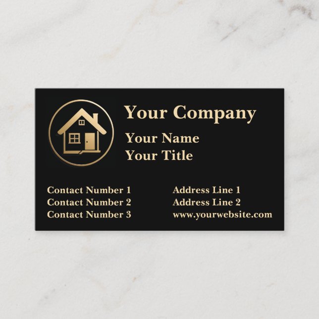 Gold House Logo Real Estate Agent Business Card (Front)