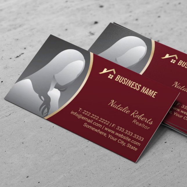 Gold House Logo Real Estate Realtor Red Photo Business Card (Creator Uploaded)