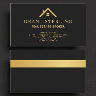 Gold House Real Estate Broker Black Business Card