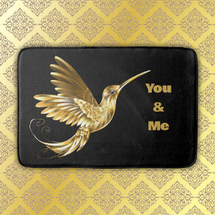 Gold Hummingbird with monogram   Bath Mat