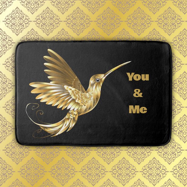 Gold Hummingbird with monogram | Bath Mat (Creator Uploaded)