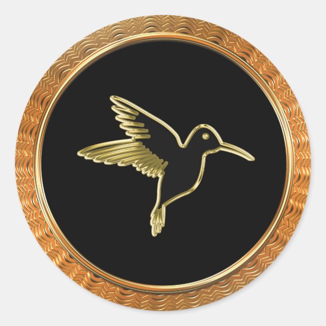Gold Hummingbird with wings stretched out Classic Round Sticker (Front)