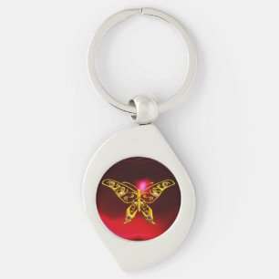 GOLD HYPER BUTTERFLY JEWEL Red Burgundy Ruby Key Ring
