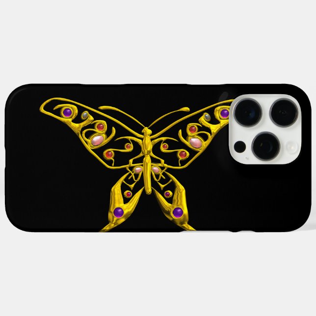 GOLD HYPER BUTTERFLY JEWEL WITH GEMSTONES Black Case-Mate iPhone Case (Back (Horizontal))