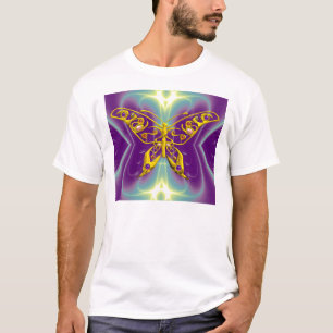 GOLD HYPER BUTTERFLY ,Purple Green Fractal Waves T-Shirt