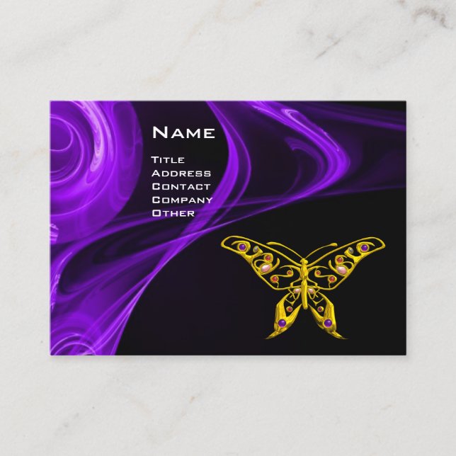 GOLD HYPER BUTTERFLY Purple Ultra Violet Black Business Card (Front)
