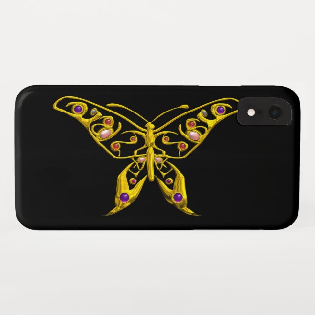 GOLD HYPER BUTTERFLY WITH GEMSTONES Black Case-Mate iPhone Case (Back (Horizontal))