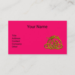 GOLD HYPER DRAGON,CELTIC KNOTS Hot Pink Fuchsia Business Card