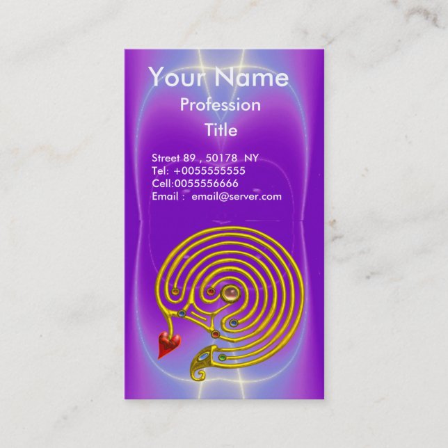 GOLD HYPER LABYRINTH / PURPLE BLUE LIGHT WAVES BUSINESS CARD (Front)