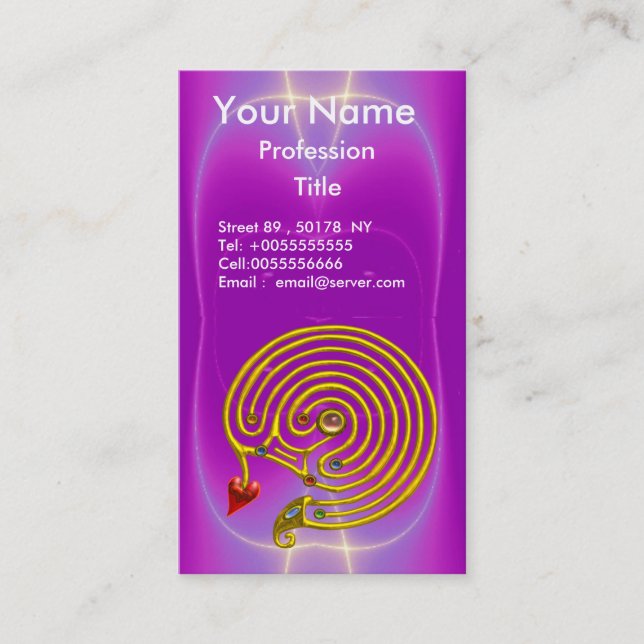 GOLD HYPER LABYRINTH / PURPLE FUCHSIA LIGHT WAVES BUSINESS CARD (Front)