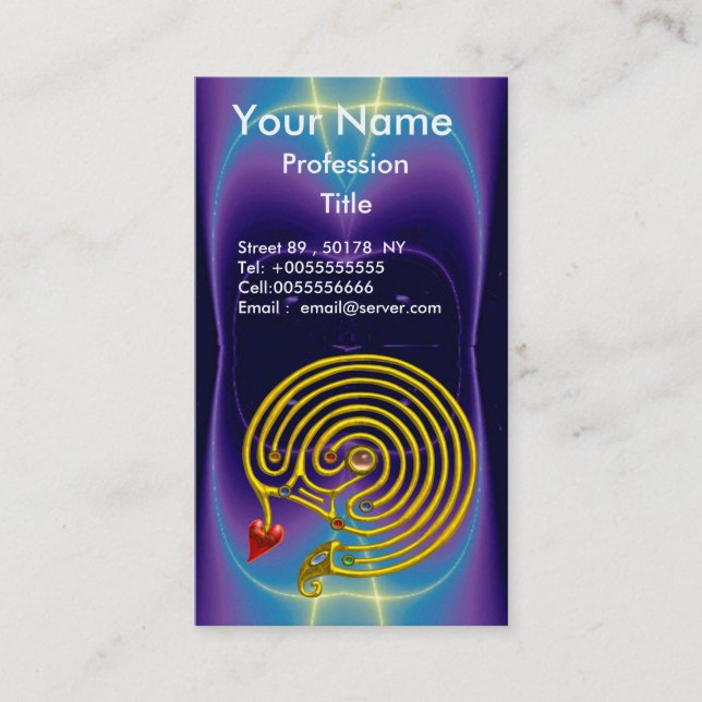 GOLD HYPER LABYRINTH / PURPLE TEAL LIGHT WAVES BUSINESS CARD (Front)