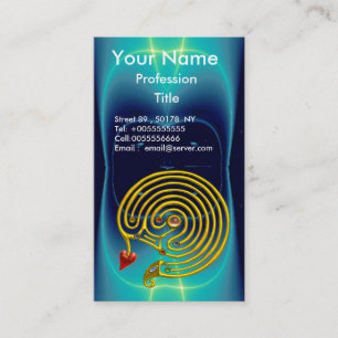 GOLD HYPER LABYRINTH / TEAL AQUA BLUE LIGHT WAVES BUSINESS CARD
