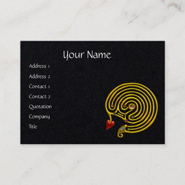 GOLD HYPER LABYRINTH WITH HEART Black Paper Business Card (Front)
